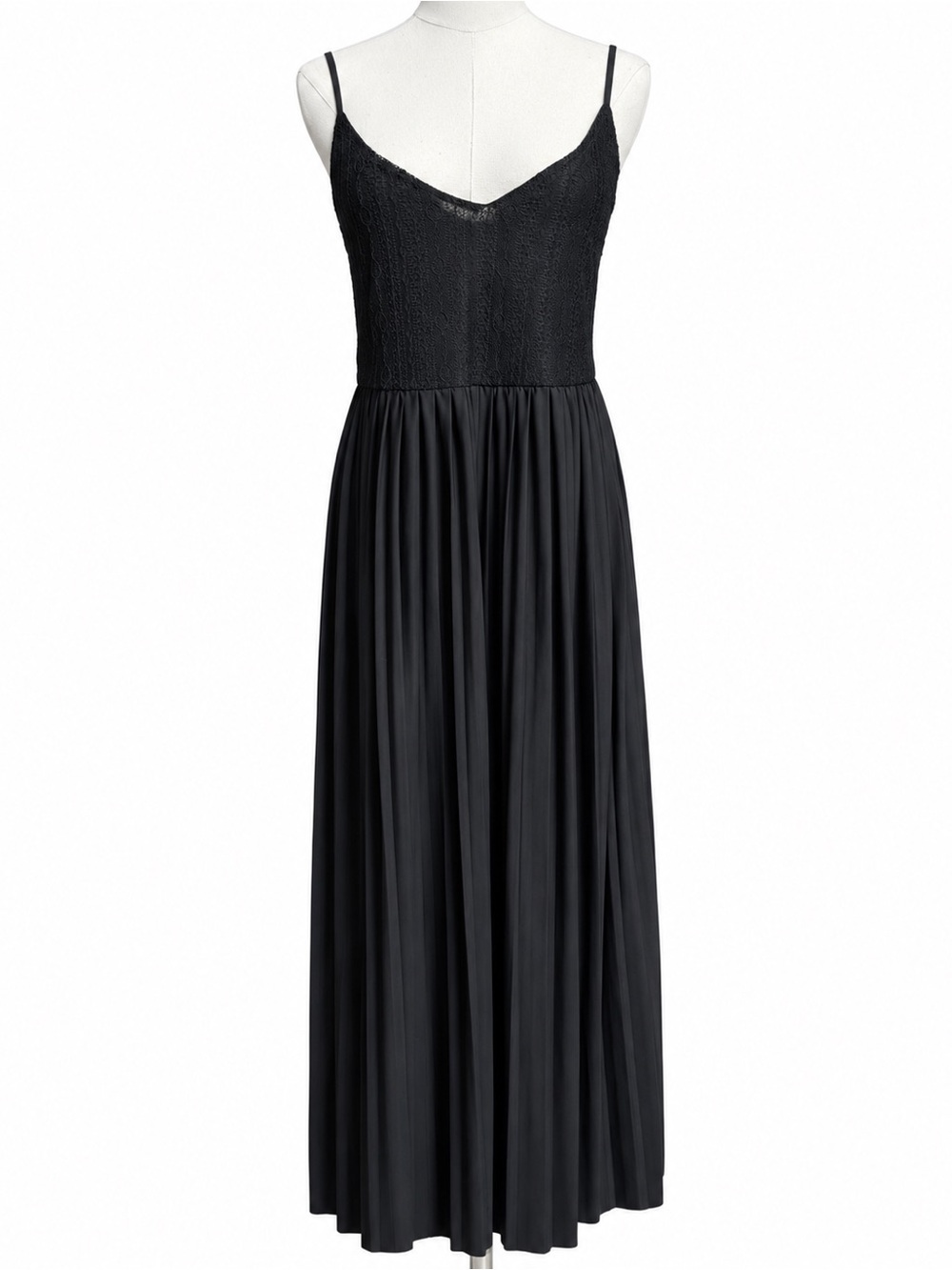 Zara Black Pleated Maxi Dress with Textured Bodice